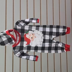LASR ONE LEFT!Black/white Buffalo plaid Christmas romper with Santa face